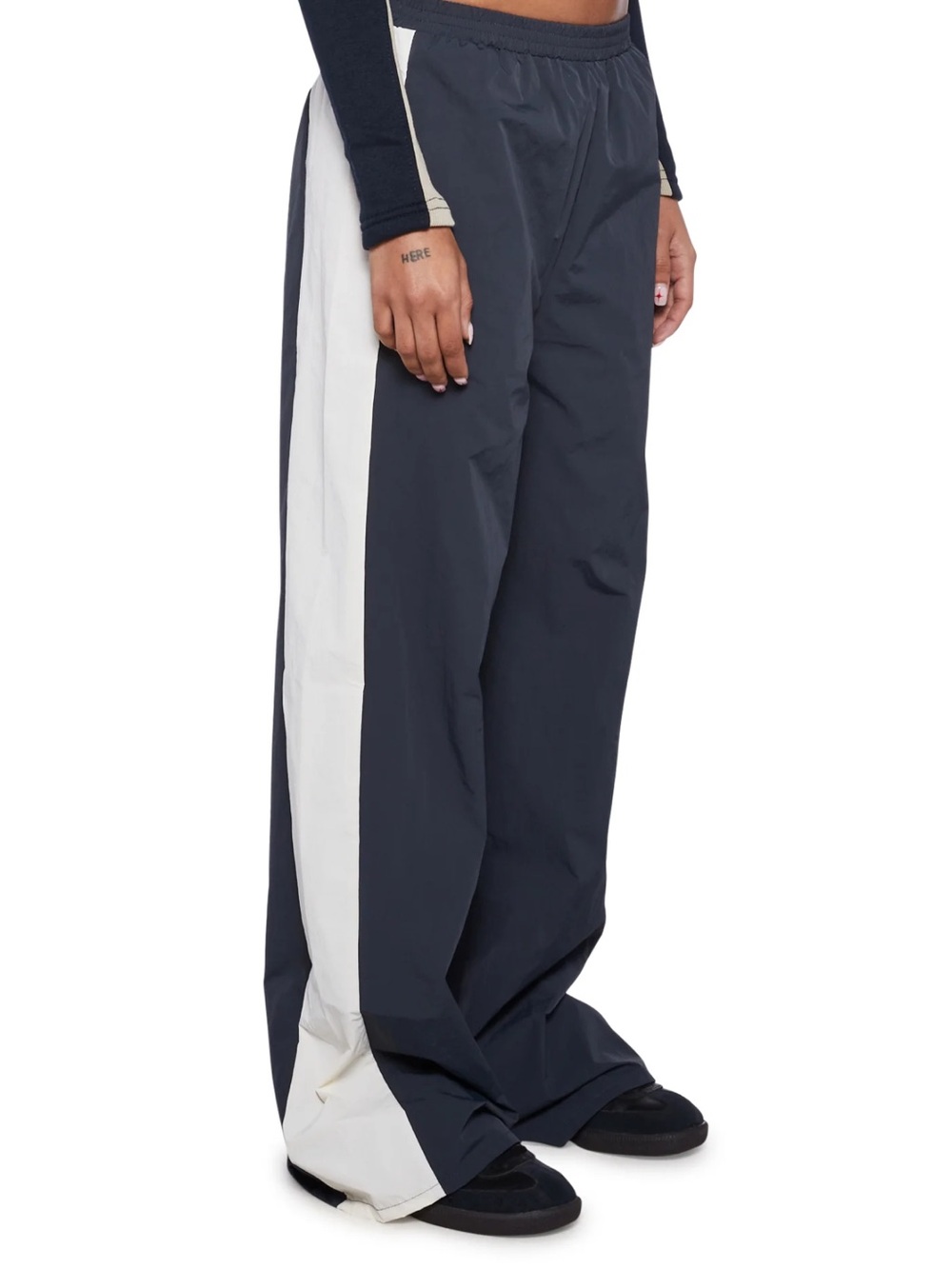 Navy Wide-Leg Track Pants with White Side Stripe